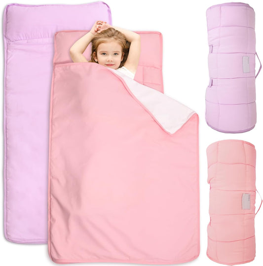 2 Pack Nap Mat with Pillow and Blanket for Toddlers, Nap Mats for Preschool Daycare, Quilted Kids Sleeping Bag for Girls Toddler Nap Mat, Durable & Machine Washable (Improved Thickness) - Biloban Online Store