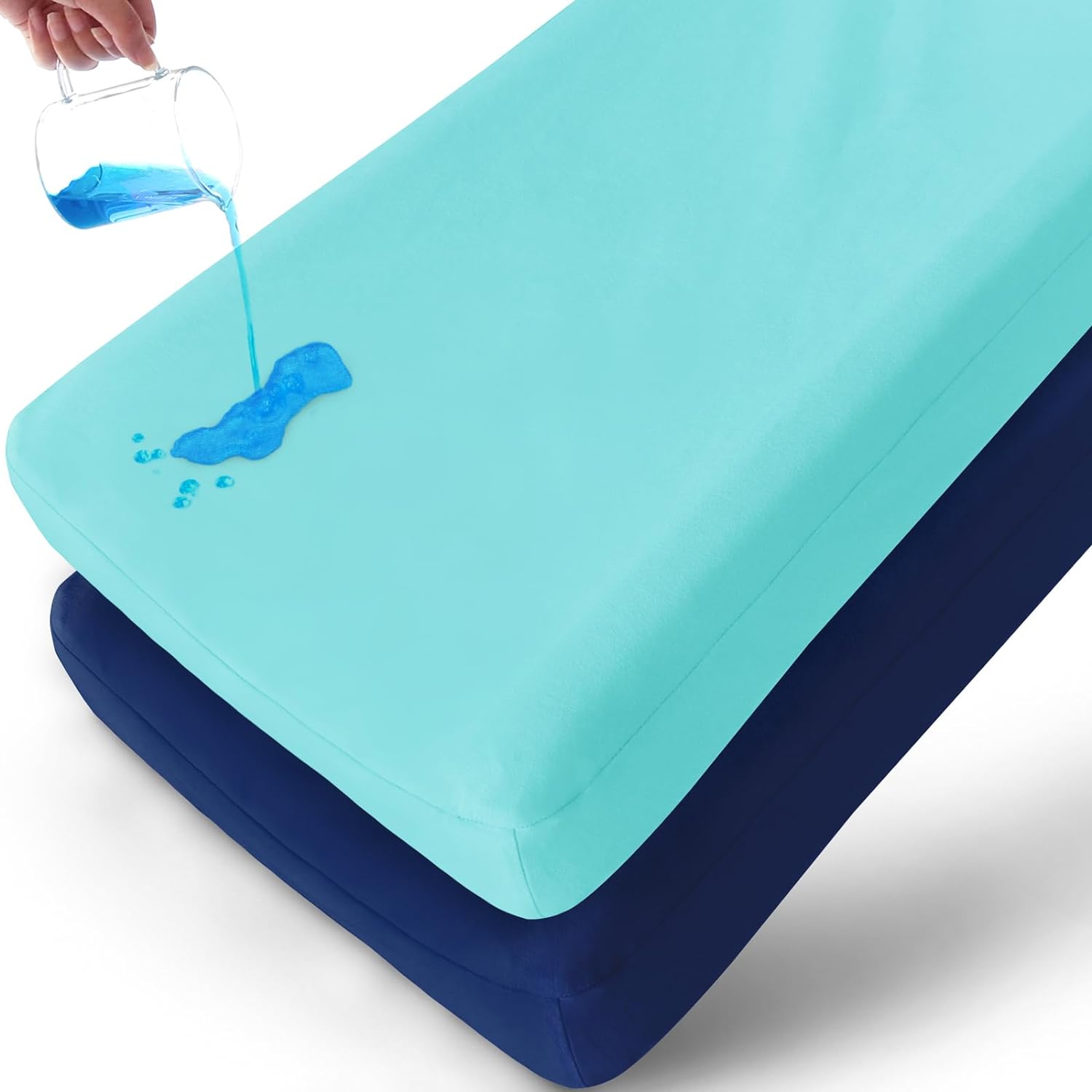 Waterproof Changing Pad Cover - 2 Pack, Ultra-Soft Microfiber, Smooth & Breathable, Aqua & Navy - Biloban Online Store