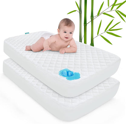 Crib Mattress Protector/ Pad Cover - 2 Pack, Natural Bamboo, Waterproof (for Standard Crib/ Toddler Bed) - Biloban Online Store