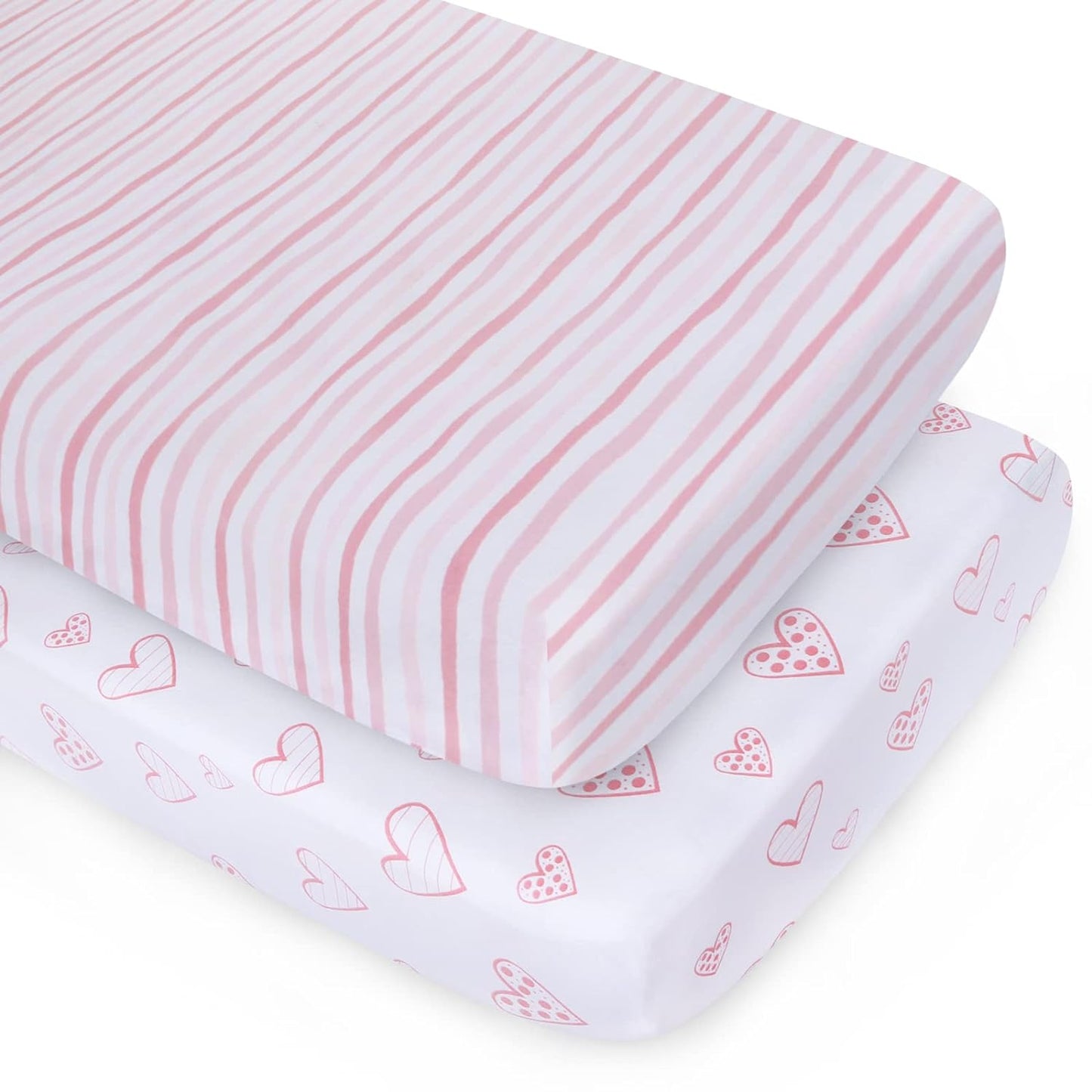 Crib Sheet - 2 Pack, 100% Jersey Cotton, Pink & White (for Standard Crib)