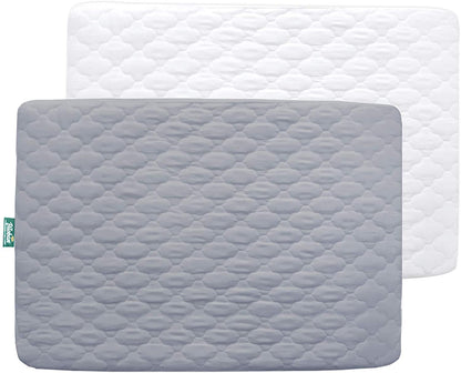Pack N Play Mattress Pad Cover Quilted - 2 Pack, Ultra Soft Microfiber, Waterproof, Grey & White (39” x 27") - Biloban Online Store