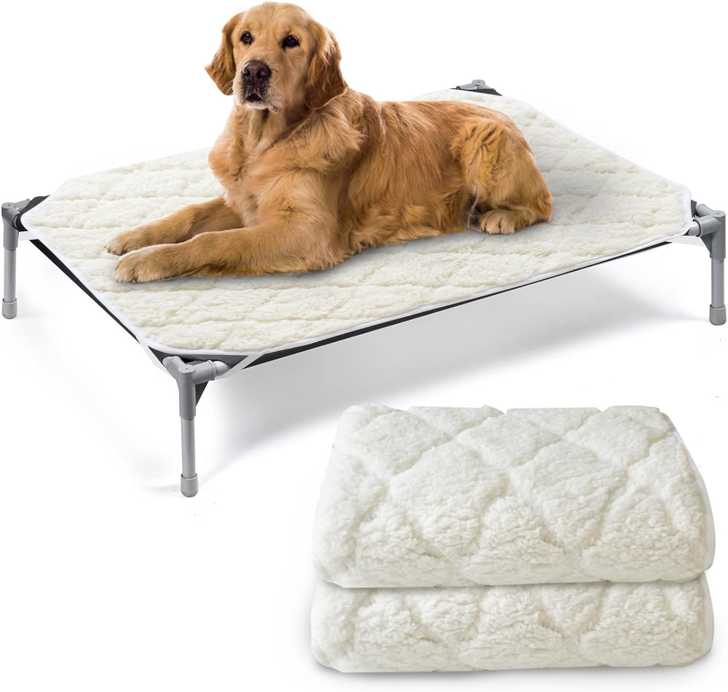 Elevated Dog Bed Pad Waterproof - 2 Pack, Soft Plush Dog Pet Pad for Dog Cot Bed, Machine Washable Dog/Cat Beds Pad with Corner Straps - Biloban Online Store