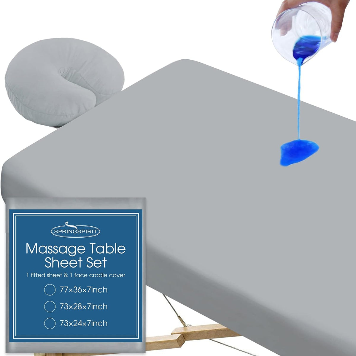 Waterproof Massage Table Cover 2-Piece Set, Fitted Sheet & Face Cradle Cover, Soft Noiseless Fabric
