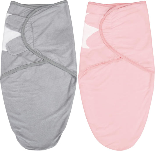 Baby Swaddles - for Newborn 0-3 Months, 2 Pack, 100% Organic Cotton, Grey & Pink - Biloban Online Store
