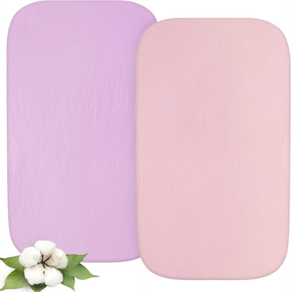 Bassinet Sheets - Fit RONBEI Baby Bassinet Bedside Sleeper, 2 Pack, 100% Organic Cotton, Pink & Purple - Biloban Online Store