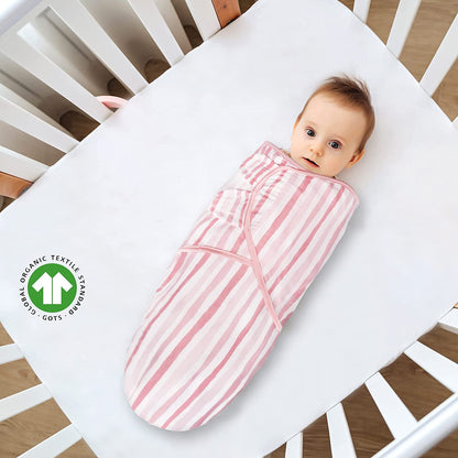 Baby Swaddles - for Newborn 3-6 Months, 2 Pack, 100% Organic Cotton, Pink & White - Biloban Online Store