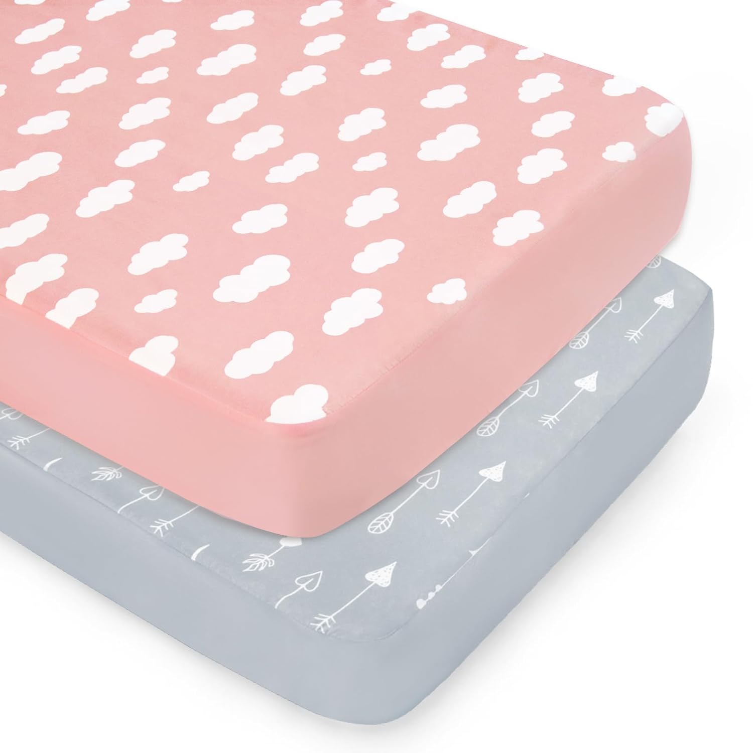 Crib Sheet - 2 Pack, Ultra Soft Microfiber (for Standard Crib/ Toddler Bed), Pink Cloud & Grey Arrow - Biloban Online Store