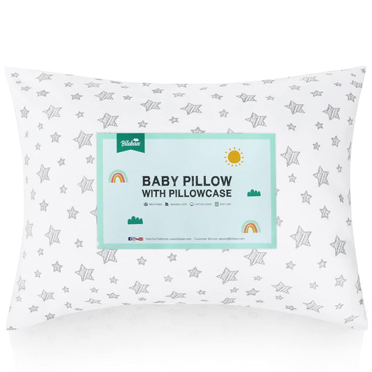 Toddler Pillow with Pillowcase - 14" x 19", 100% Cotton, Multi-Use, Ultra Soft & Breathable, White Star - Biloban Online Store