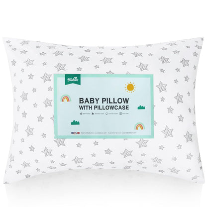 Toddler Pillow with Pillowcase - 14" x 19", 100% Cotton, Multi-Use, Ultra Soft & Breathable, White Star - Biloban Online Store
