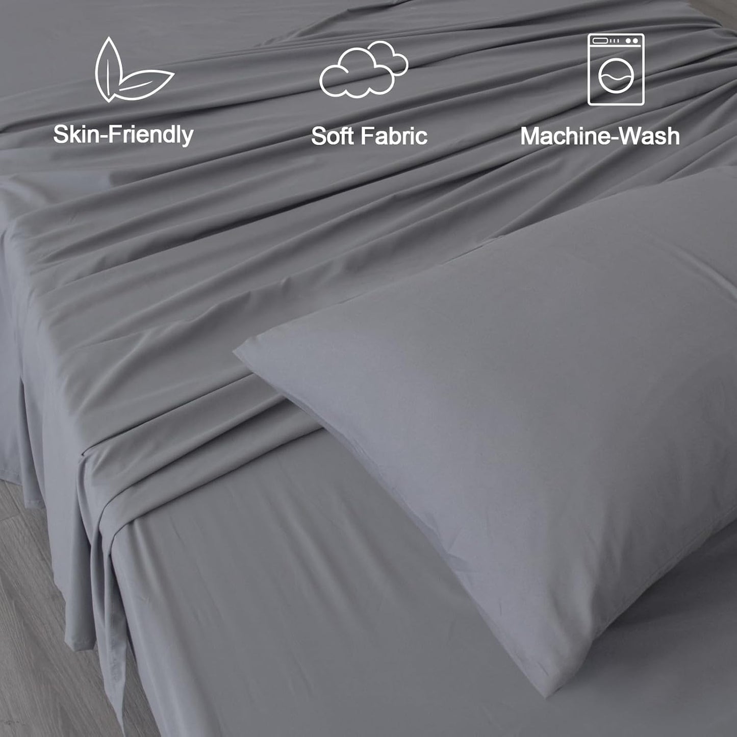 Deep Pocket Sheets Queen Sheet Sets for Air Mattress with Pocket on Side, 4 Piece Sheet Set Queen Size Extra Deep Pocket up to 24’’, Grey