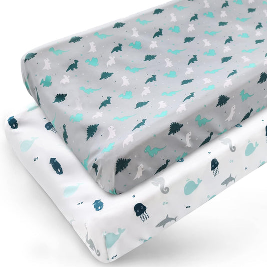 Changing Pad Cover - 2 Pack, Ultra-Soft Microfiber, Comfy & Breathable, Grey Dinosaur & White Ocean - Biloban Online Store