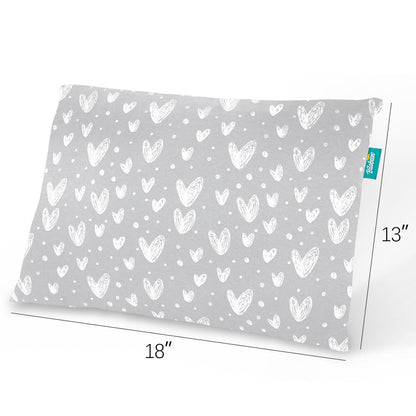 Toddler Pillow Quilted with Pillowcase - 13" x 18", 100% Cotton, Ultra Soft & Breathable, Grey Heart