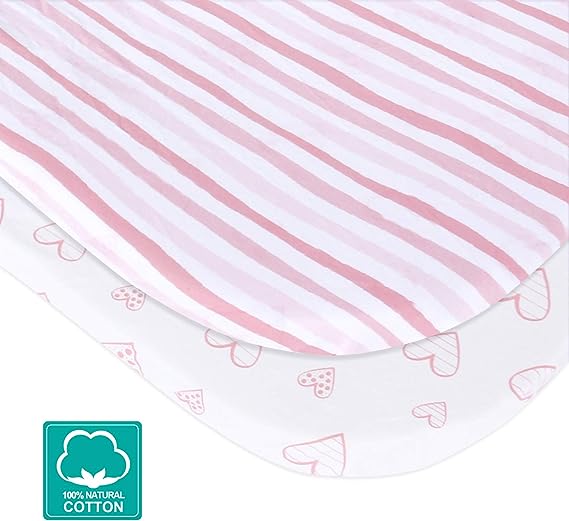Bassinet Fitted Sheets Compatible with  RONBEI Baby Bassinet Bedside Sleeper, Cuddor, BabyBond and BUBAVAN Bedside Bassinet - 2 Pack Cotton