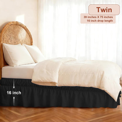 Wrap Around Bed Skirt with Elastic Strap, 16 Inch Drop Scalloped Dust Ruffle, Soft Microfiber
