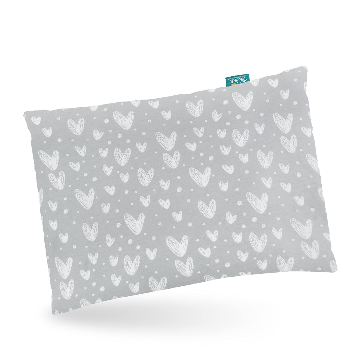 Toddler Pillow Quilted with Pillowcase - 13" x 18", 100% Cotton, Ultra Soft & Breathable, Grey Heart - Biloban Online Store
