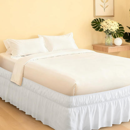 Wrap Around Bed Skirt with Elastic Strap, 16 Inch Drop Scalloped Dust Ruffle, Soft Microfiber
