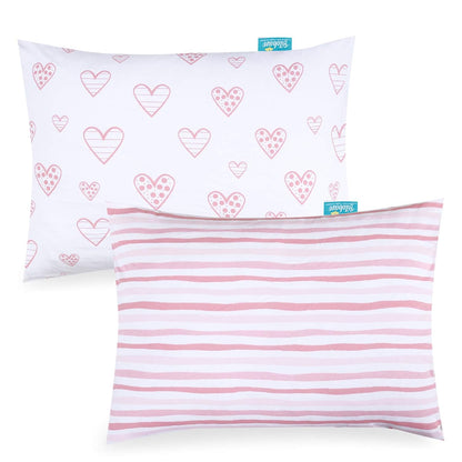 Toddler Pillowcase - 2 Pack, Ultra Soft 100% Jersey Cotton, Envelope Style, Pink Heart - Biloban Online Store