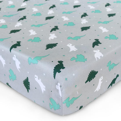 Crib Sheet - 2 Pack, Ultra Soft Microfiber, Grey Dinosaurs (for Standard Crib/ Toddler Bed)