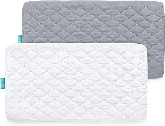 Crib Mattress Protector/ Pad Cover - 2 Pack, Ultra Soft Microfiber, Waterproof, Grey & White (for Standard Crib/ Toddler Bed) - Biloban Onliner Store