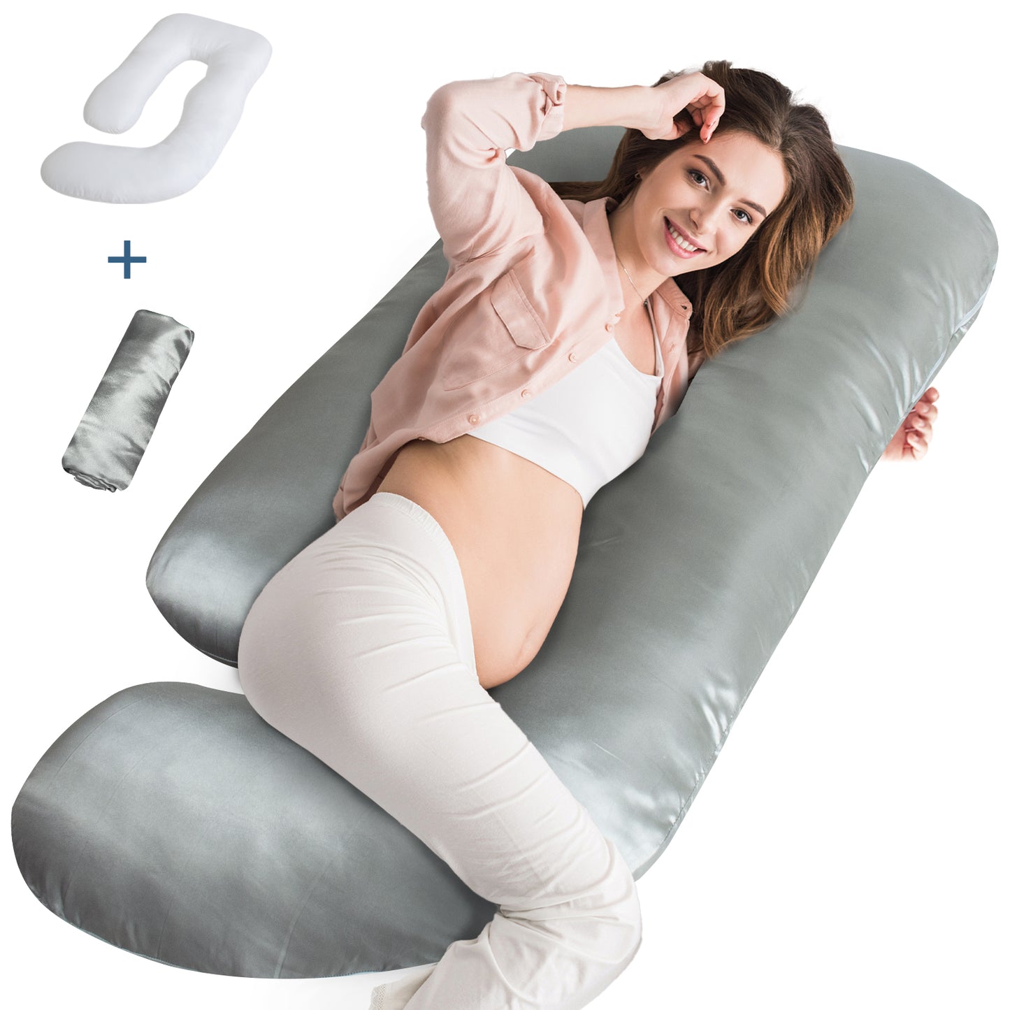 Pregnancy Pillow Case - Ultra Soft, Grey Satin