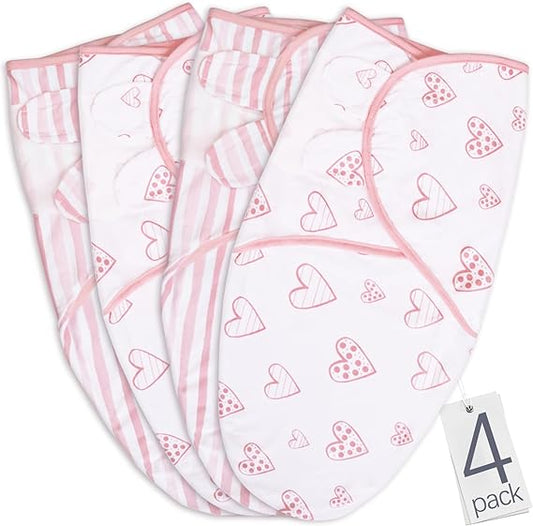 Biloban Baby Swaddles 0-3 Months, 100% Organic Cotton, Lovely pink Print, 4 Pack-Biloban Online Store