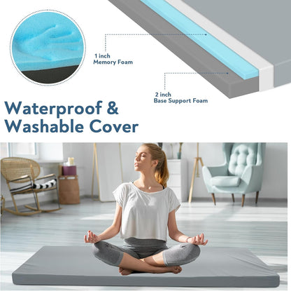 Memory Foam Camping Cot Pad, 3 Inch Sleeping Pad with Waterproof Cover