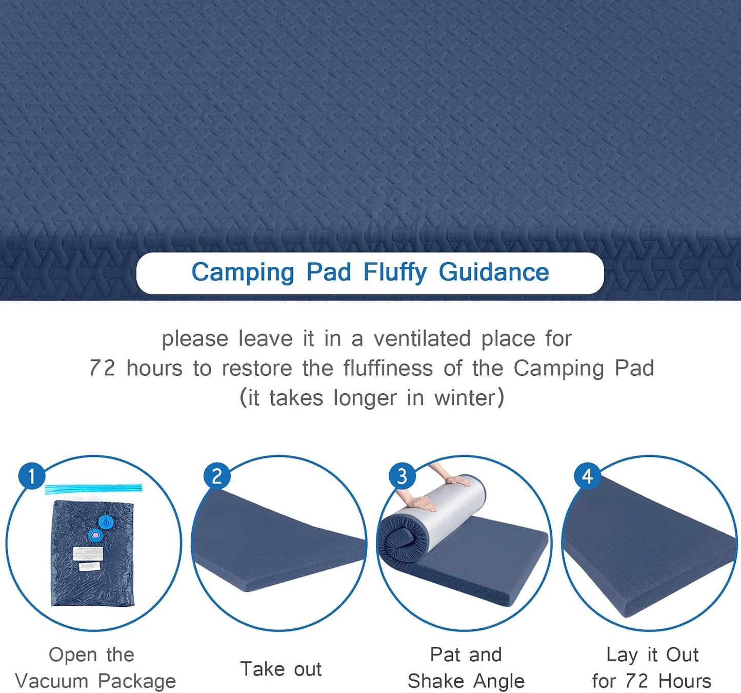 Memory Foam Camping Mattress Pad 3 Inch Thick, Portable Sleeping Pad with Waterproof Cover Navy