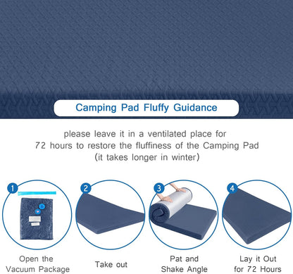 Memory Foam Camping Mattress Pad 3 Inch Thick, Portable Sleeping Pad with Waterproof Cover Navy