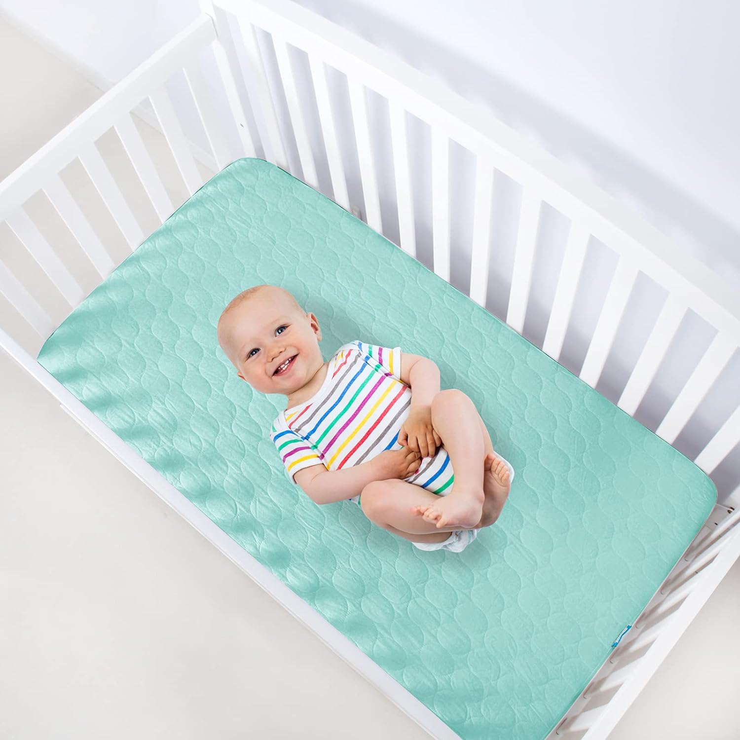 Crib Mattress Protector/ Pad Cover - Quilted Microfiber, Waterproof (for Standard Crib/ Toddler Bed), Aqua - Biloban Online Store