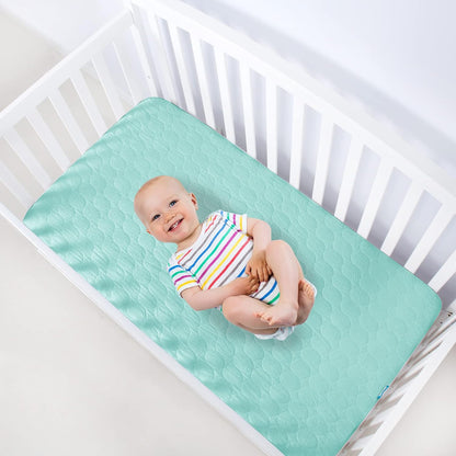 Crib Mattress Protector/ Pad Cover - Quilted Microfiber, Waterproof (for Standard Crib/ Toddler Bed), Aqua - Biloban Online Store