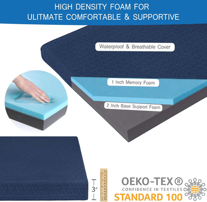 Memory Foam Camping Mattress Pad 3 Inch Thick, Portable Sleeping Pad with Waterproof Cover Navy