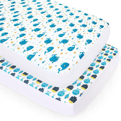 Crib Sheet - 2 Pack, Ultra Soft Microfiber (for Standard Crib/ Toddler Bed), Whale - Biloban Online Store