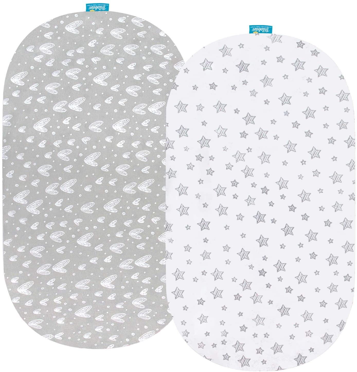 Bassinet Sheets - Fit Fisher-Price Soothing Motions Bassinet, 2 Pack, 100% Jersey Cotton, Grey & White - Biloban Online Store