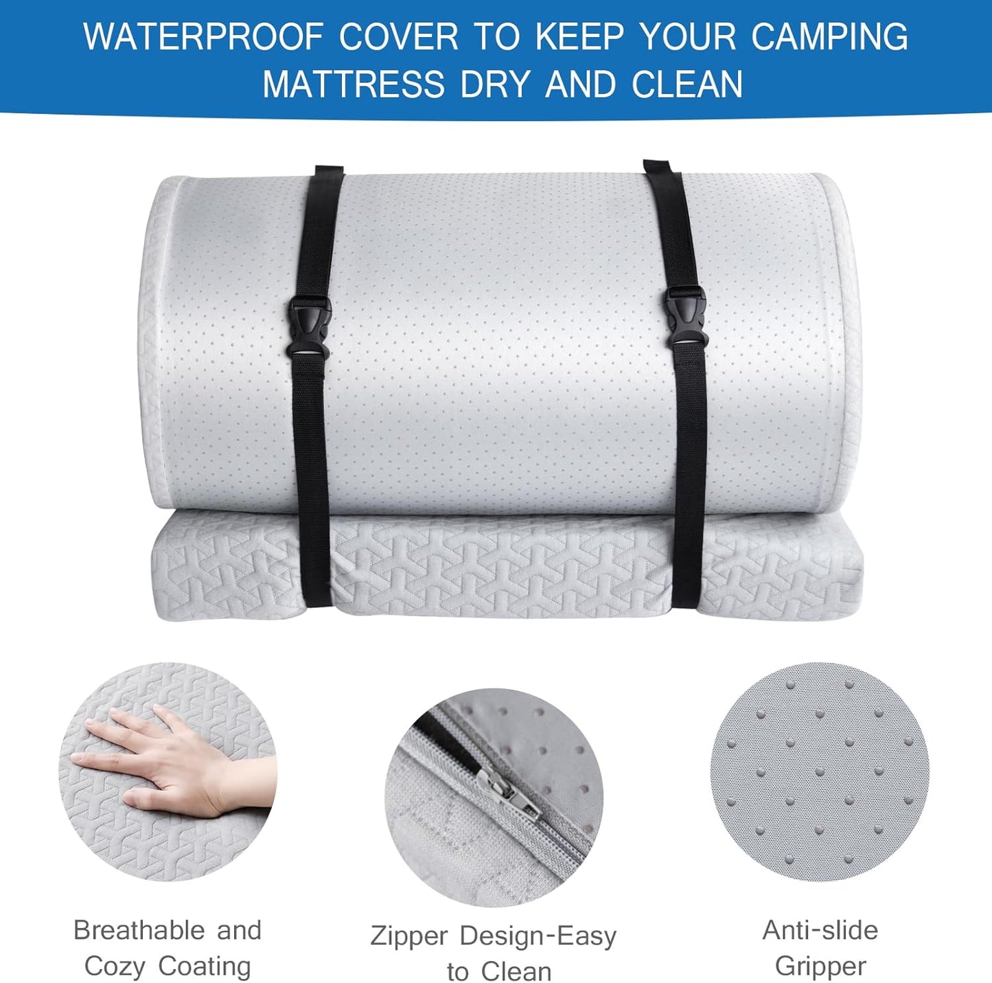 Memory Foam Camping Mattress Pad 3 Inch Thick, Portable Sleeping Pad with Waterproof Cover