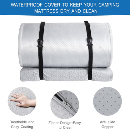 Memory Foam Camping Mattress Pad 3 Inch Thick, Portable Sleeping Pad with Waterproof Cover