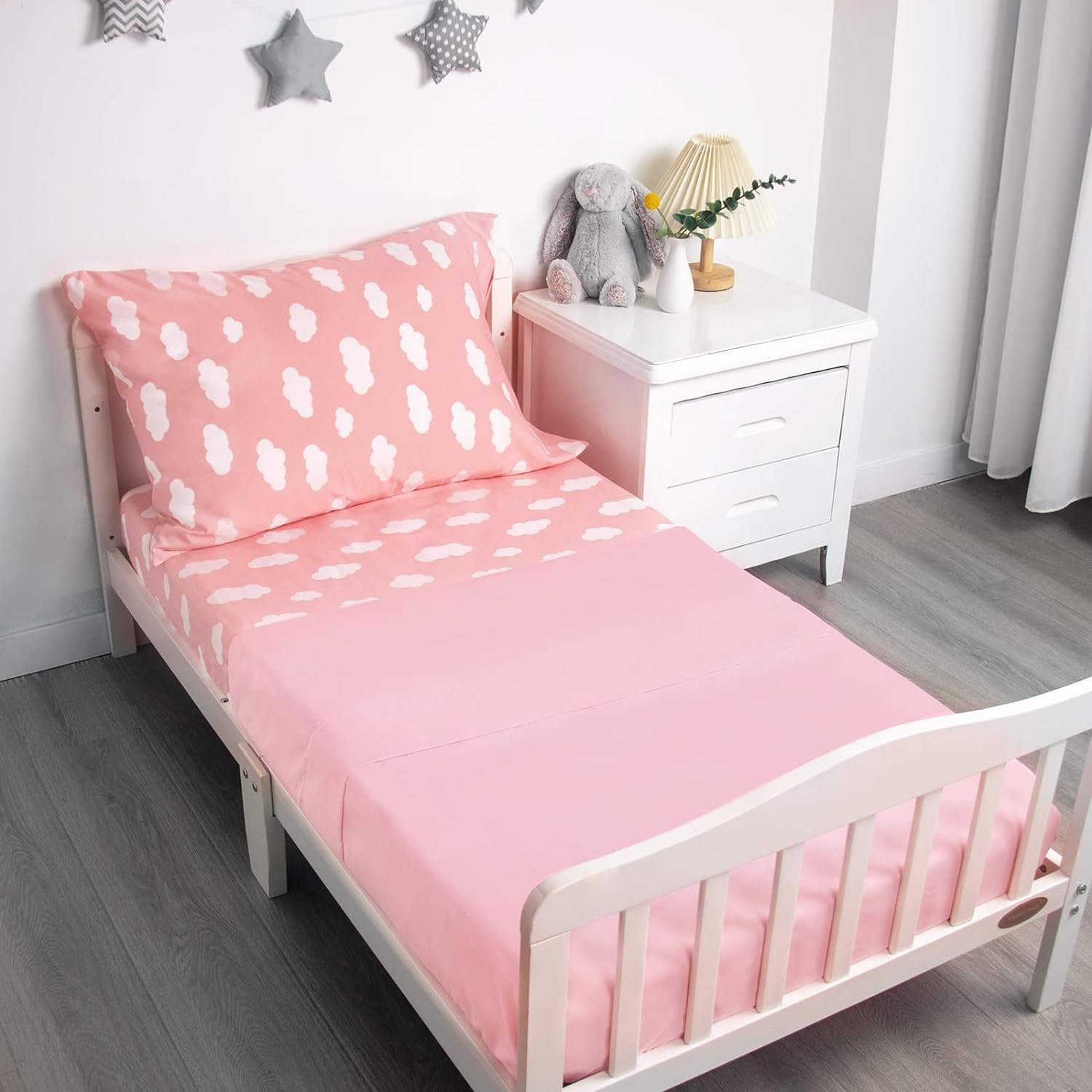 Toddler Bedding Set - 3 Pieces, Includes a Crib Fitted Sheet, Flat Sheet and Envelope Pillowcase, Soft and Breathable, Pink Cloud - Biloban Online Store
