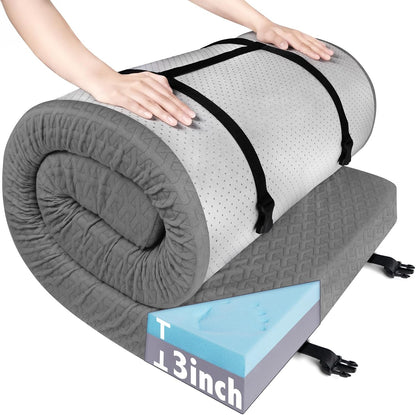 Memory Foam Camping Mattress Pad 3 Inch Thick, Portable Sleeping Pad with Waterproof Cover Navy