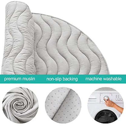 Muslin Baby Play Mat - Round 47'' x 47'', Padded Tummy Time Activity Mat for Infant & Toddler, Intricate Wave Quilted, Grey