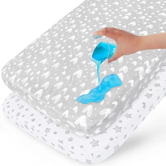 Waterproof Bassinet Sheets - Fit Besrey Baby Bassinet Bedside Sleeper, 2 Pack, 100% Organic Cotton, Grey & White - Biloban Online Store