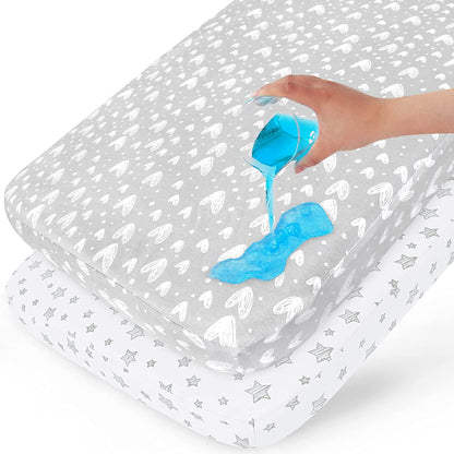 Waterproof Pack n Play Sheet | Mini Crib Sheet - 2 Pack, 100% Organic Cotton, Fits Graco Pack and Play, Grey & White - Biloban Online Store
