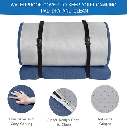 Memory Foam Camping Mattress Pad 3 Inch Thick, Portable Sleeping Pad with Waterproof Cover Navy