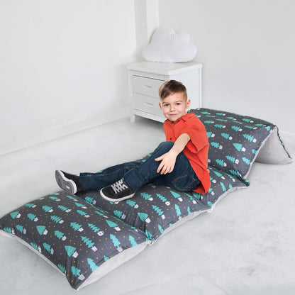 Kids Pillow Bed Floor Lounger Cover, Non-Slip and Super Soft, Queen/King Size, Dark Forest - Biloban Online Store