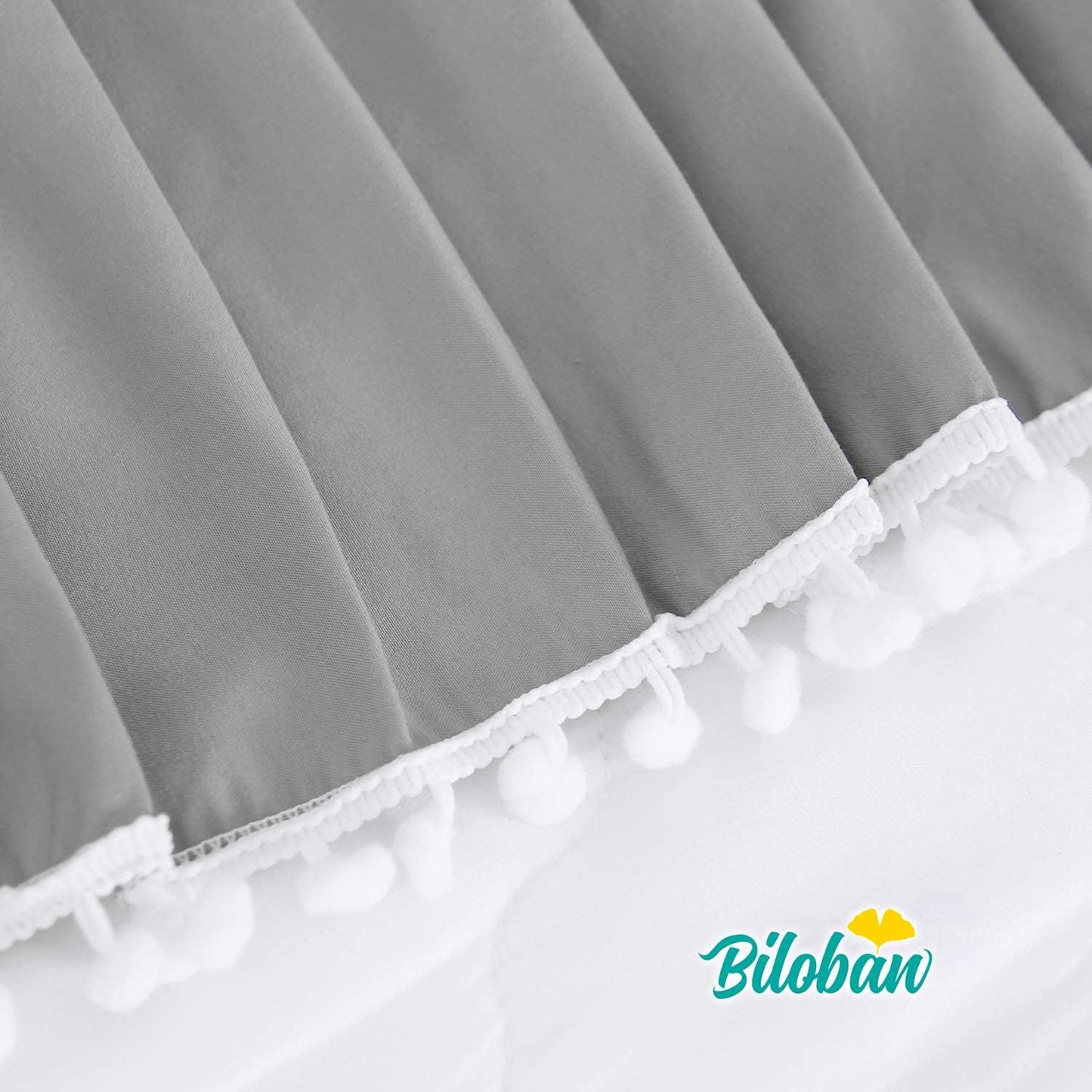 Crib Skirt - Dust Ruffle with Lovely Pompoms, 14" Drop, Pink (for Standard Crib/ Toddler Bed) - Biloban Online Store