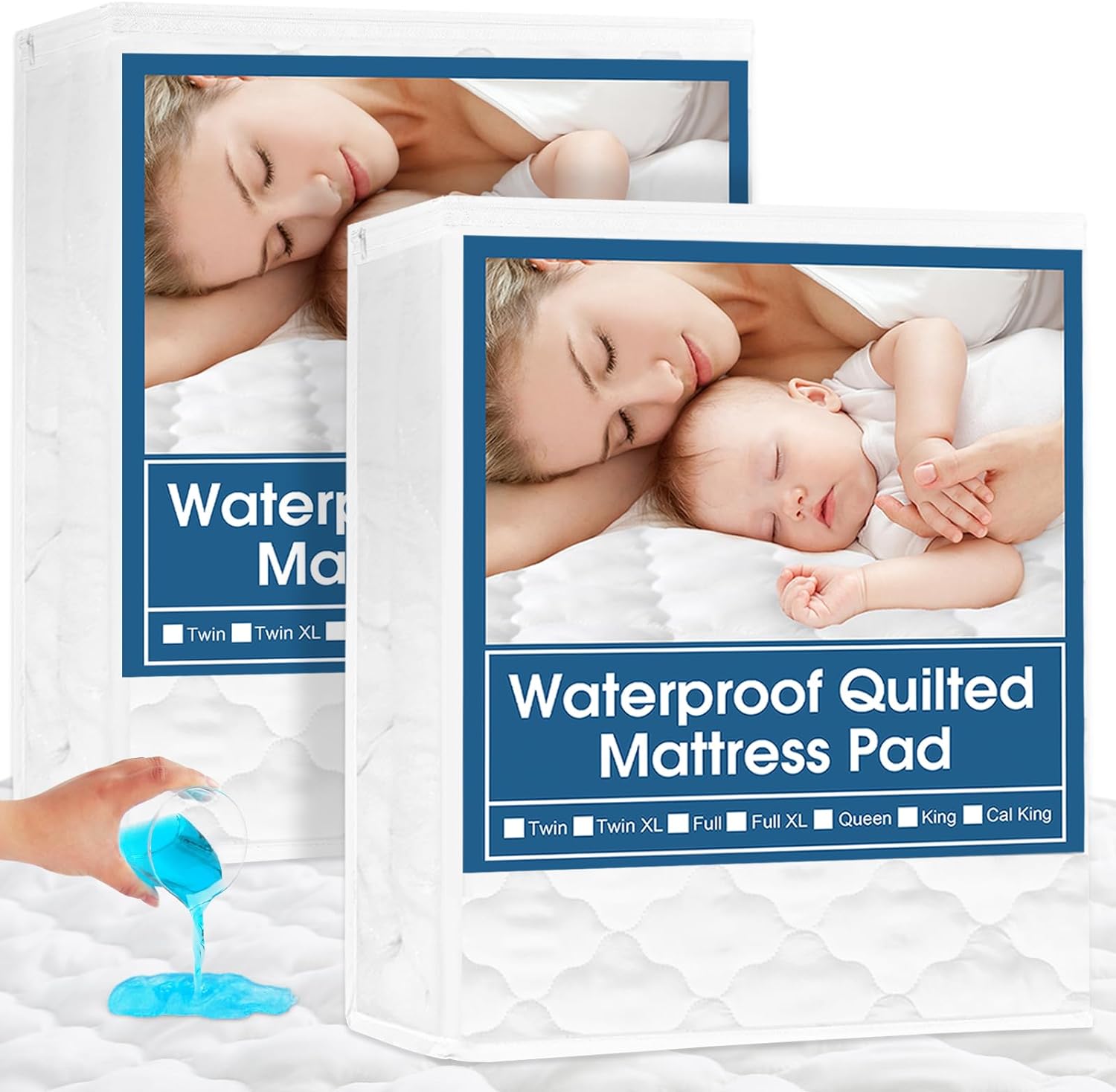 Waterproof Mattress Protector Quilted Twin & Full Size, 2 Pack, Breathable & Noiseless Mattress Pad Cover, Fitted with Deep Pocket - Biloban Online Store