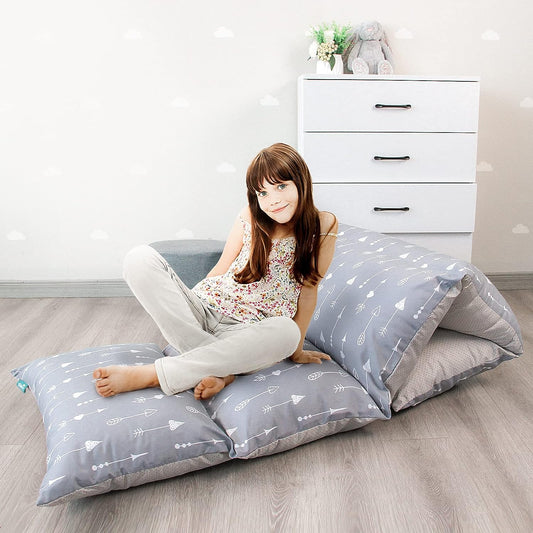 Kids Pillow Bed Floor Lounger Cover, Non-Slip and Super Soft, Queen/King Size, Grey Arrow - Biloban Online Store