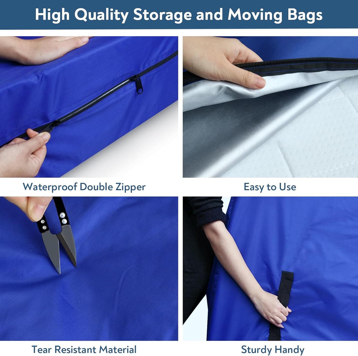 Waterproof Mattress Bags for Moving Storage with Double Zippers & Strong Handles, Reusable Thick Tarp, Black - Biloban Online Store