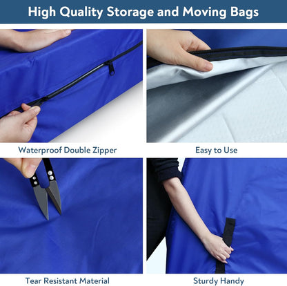 Waterproof Mattress Bags for Moving Storage with Double Zippers & Strong Handles, Reusable Thick Tarp, Black - Biloban Online Store