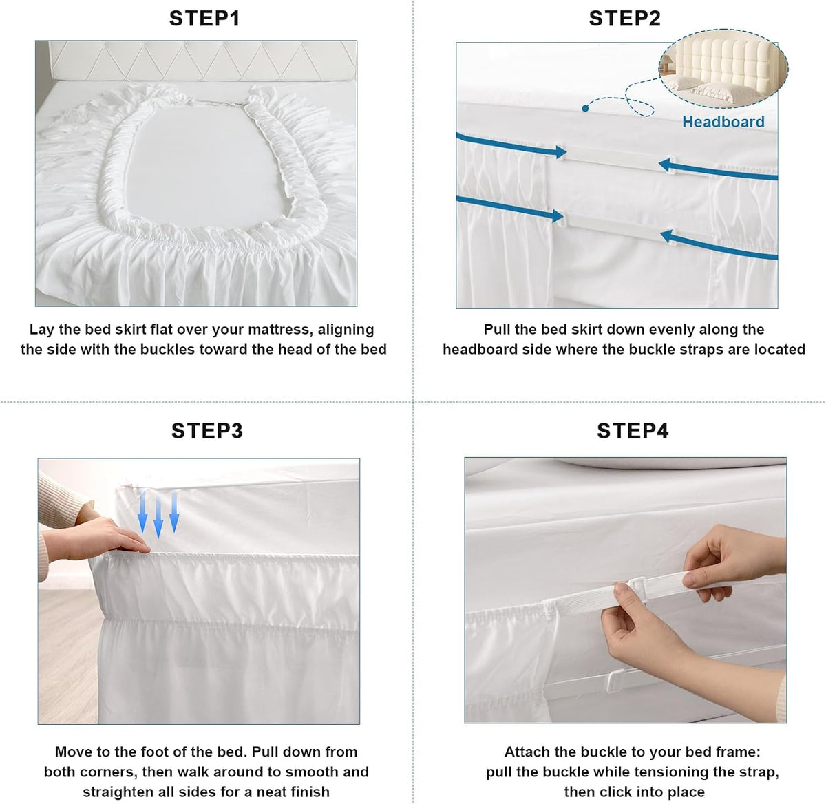 Wrap Around Bed Skirt with Elastic Strap, 16 Inch Drop Scalloped Dust Ruffle, Soft Microfiber