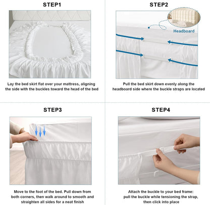 Wrap Around Bed Skirt with Elastic Strap, 16 Inch Drop Scalloped Dust Ruffle, Soft Microfiber