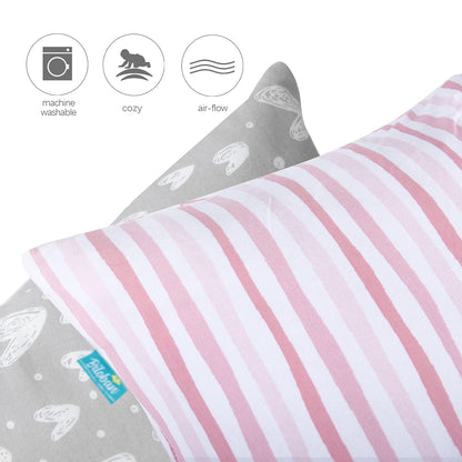 Toddler Pillowcase - 2 Pack, Ultra Soft 100% Jersey Cotton, Envelope Style, Fits Toddler Pillow 12"x16", 13"x18" or 14"x19", Grey & Pink - Biloban Online Store